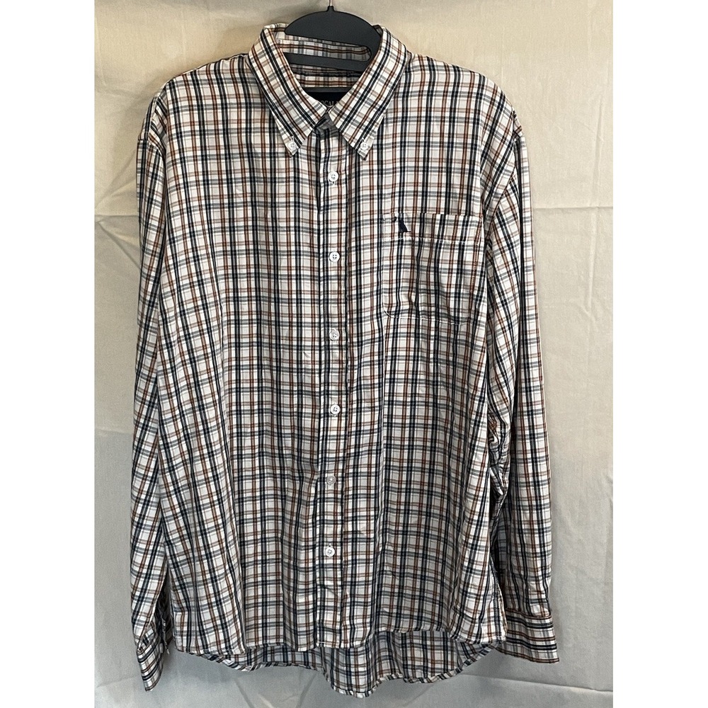 Local Boy Outfitters Mens Large Dress Shirt Long Sleeve Plaid White Green
